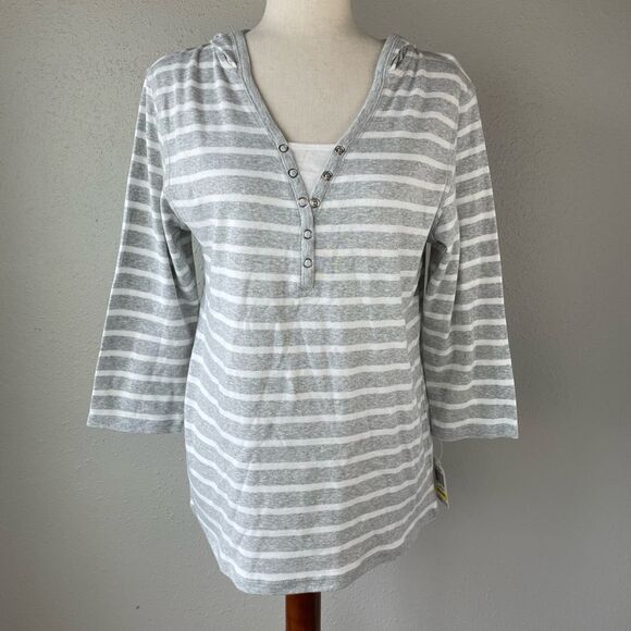 NWT Karen Scott Half Button Hoodie Top Size M - Picture 1 of 9